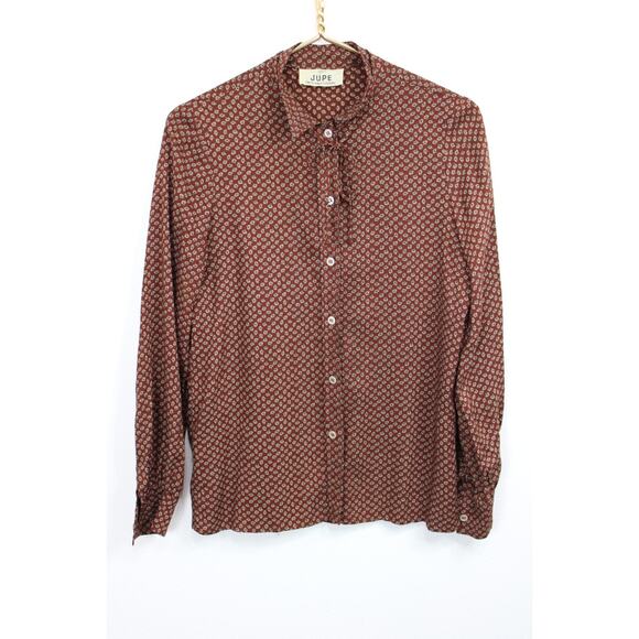 Vintage Jupe International Shirt Women's 10 Floral Boho 70s Buttons Tie - Picture 5 of 10